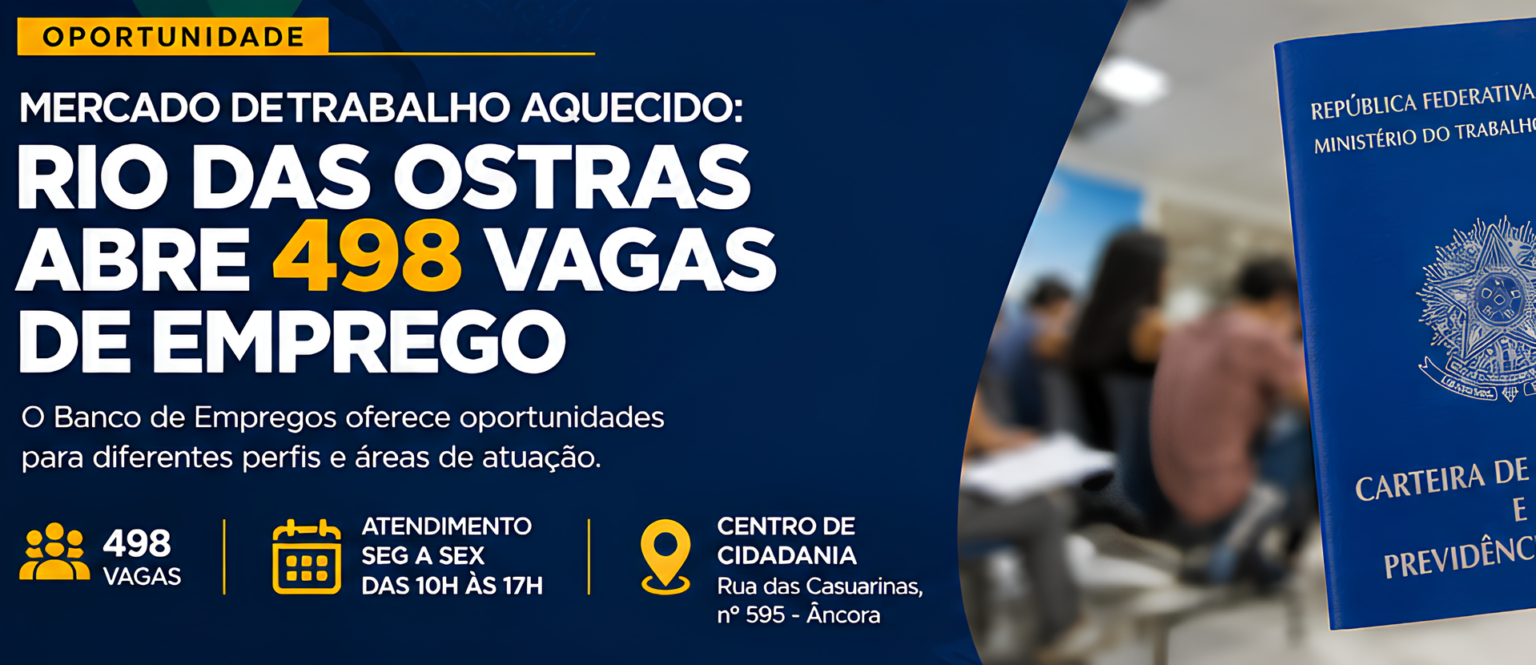 Mercado de trabalho aquecido: Rio das Ostras abre 498 vagas de emprego em diversas áreas