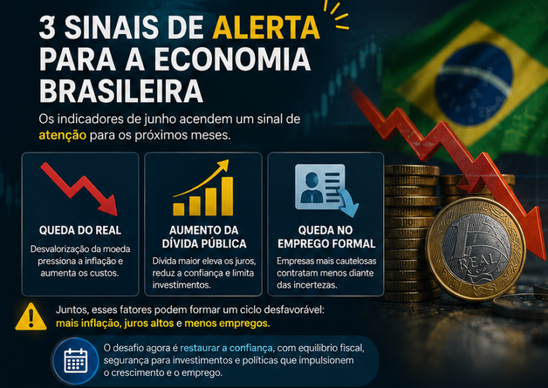Três indicadores acendem sinal de alerta para a economia brasileira no início do segundo semestre
